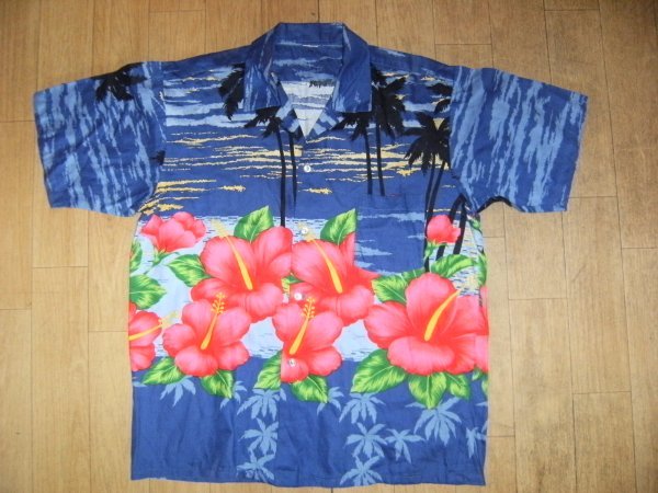 昭和レトロ★90年代★ALOHA アロハシャツ 半袖シャツ Yシャツ★ハワイ グアム★サーフィン 花柄 南国 ヨット ハイビスカス 椰子の木 夕日拍卖