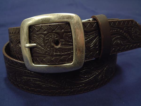 【ベルト館】40mm型押しクラフトベルト チョコブラウン ☆即決拍卖