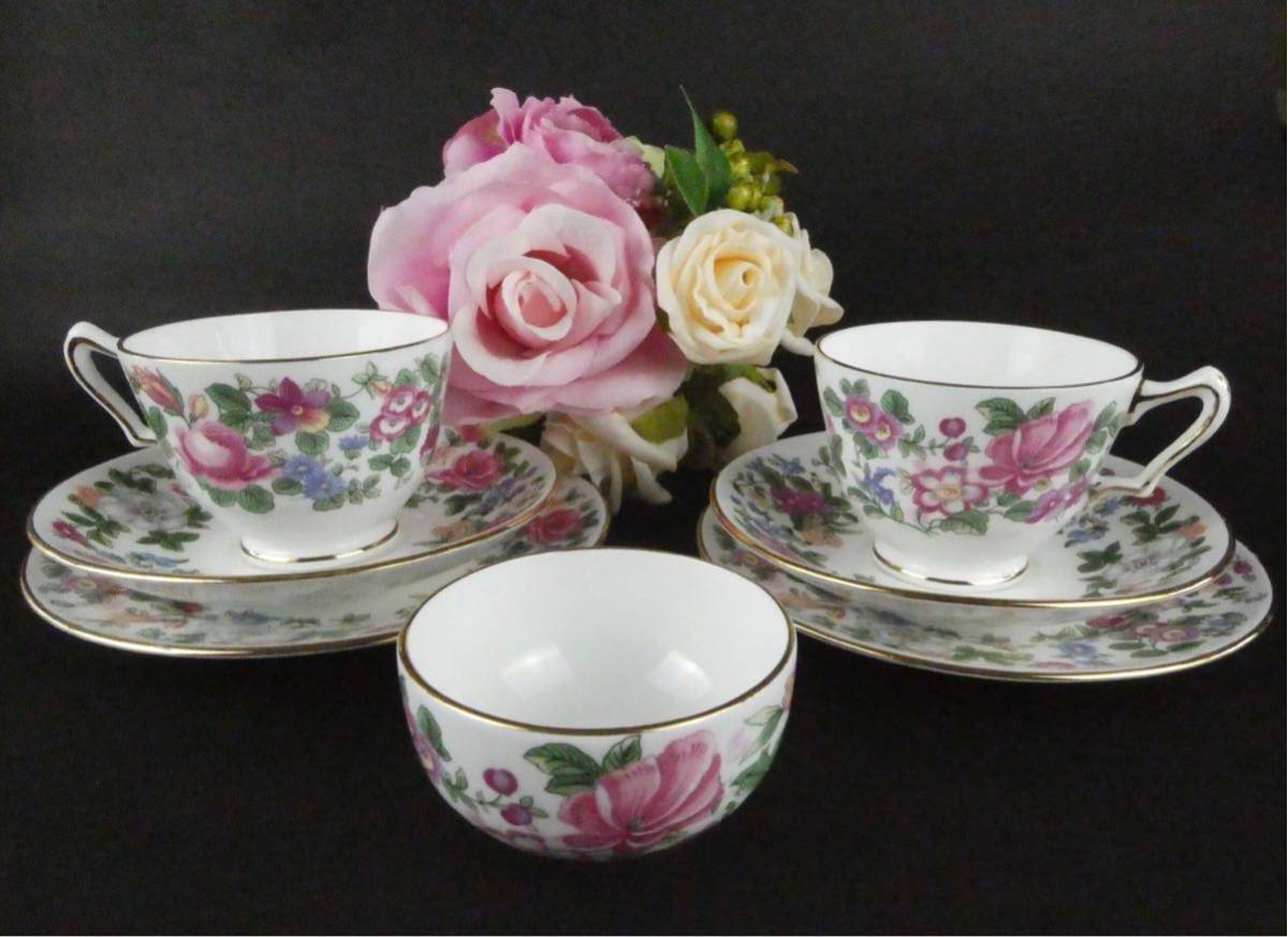 英国・イギリスヴィンテージ ◆ クラウンスタッフォードシャー トリオ 2セット (シュガーボウル付き)拍卖