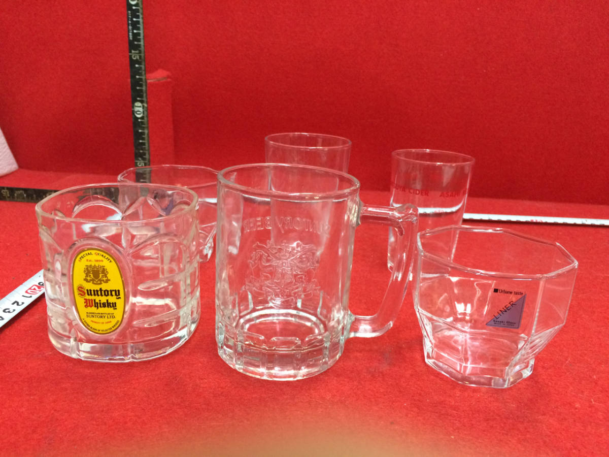 昭和レトロ_サントリー 三ツ矢 佐々木 ガラスコップ&ジョッキ 6点 _0329拍卖