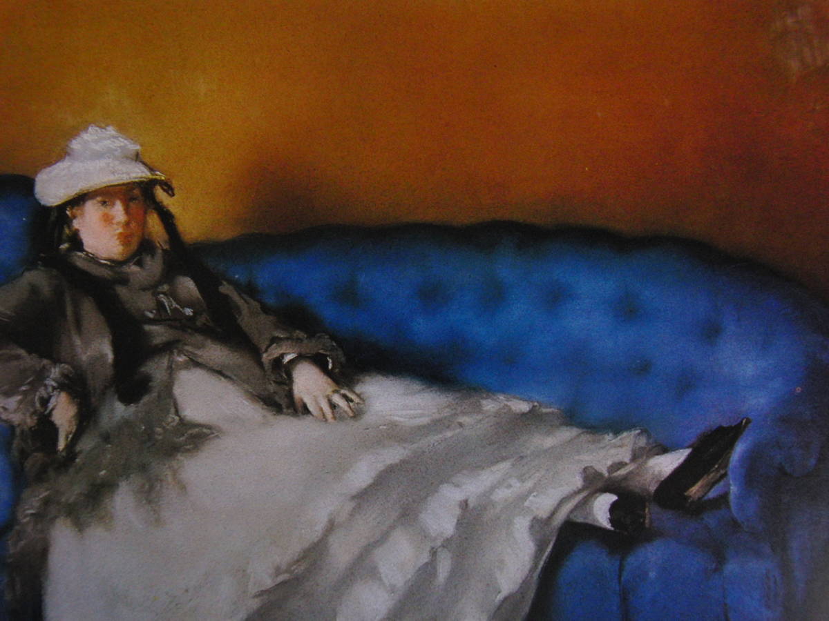 エドゥアール・マネ、【青い長椅子にすわるマネ夫人】、希少な額装用画集より、状態良好、新品額装付、Edouard Manet拍卖