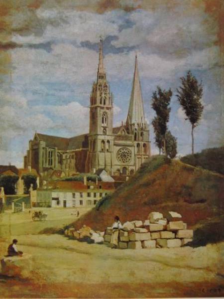 ジャン=バティスト・カミーユ・コロー、【シャルトル大聖堂】、希少な額装用画集より、状態良好、新品額装付、Camille Corot拍卖