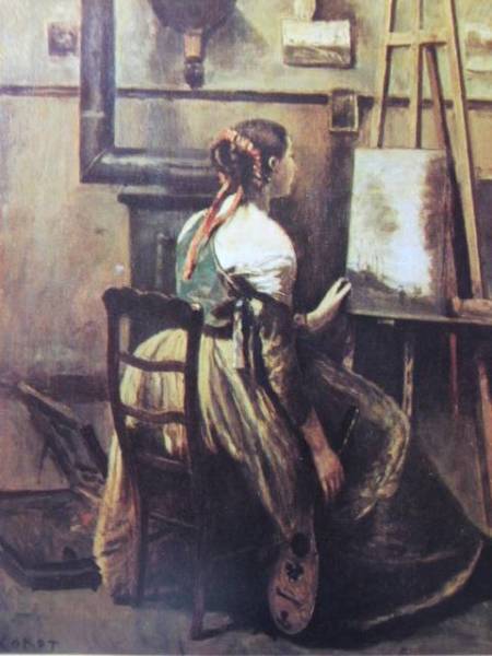 ジャン=バティスト・カミーユ・コロー、【アトリエ】、希少な額装用画集より、状態良好、新品額装付、Camille Corot拍卖