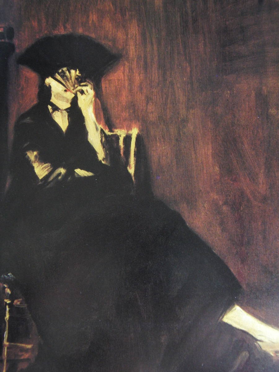 エドゥアール・マネ、【扇子を持つベルト・モリゾ】、希少な額装用画集より、状態良好、新品額装付、Edouard Manet拍卖