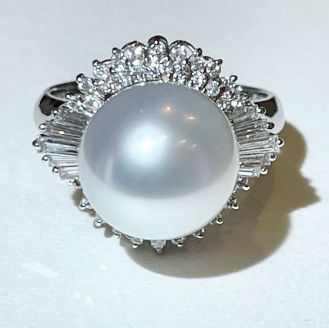 ☆Pt900 ライトシルバーパール11.8mm&ダイヤリング☆拍卖