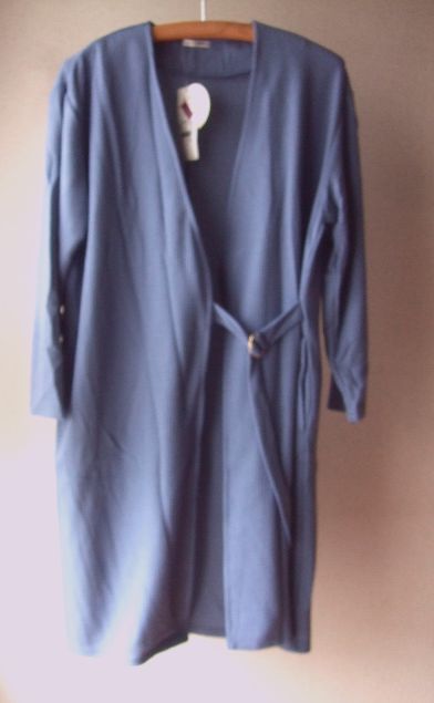 レディース新品B183■Lサイズ■青色系ノーカラーロング丈ピケコートカーディガン*花粉がつきにくい加工拍卖