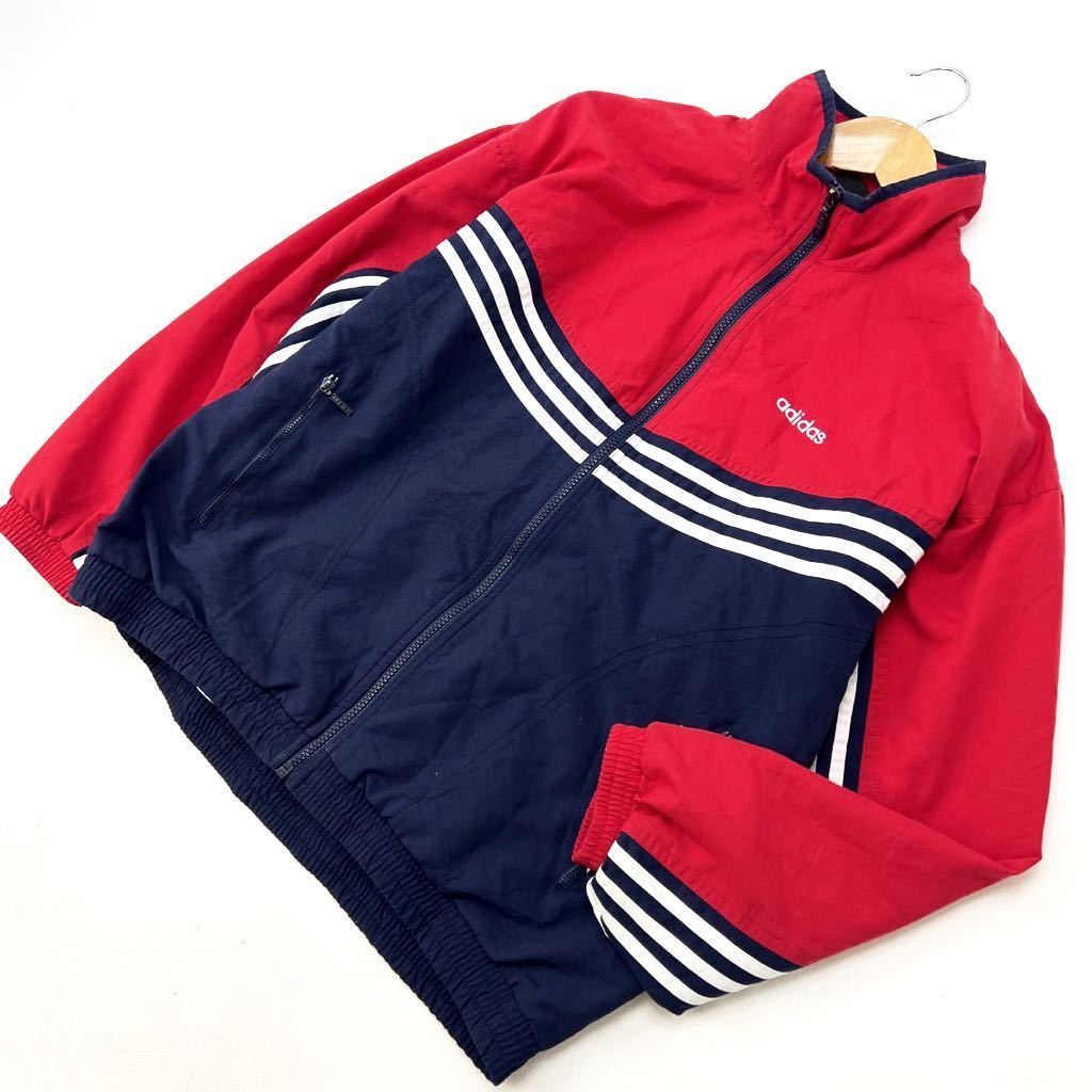 アディダス ☆ adidas ナイロンジャケット ジップアップ ブルゾン ネイビー レッド USA Sサイズ 実寸 L相当 カラーリング秀逸♪ ■BG125拍卖