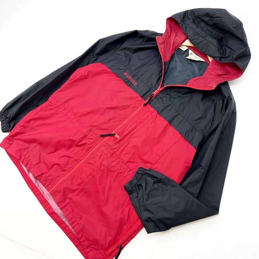 コロンビア ☆ Columbia パッカブル 収納式 ナイロンジャケット パーカー L レッド ブラック 携帯性◎ 登山 アウトドア キャンプ■BG124拍卖
