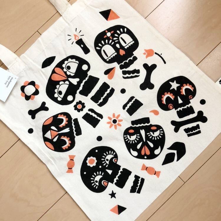 新品★flying tiger★ハロウィン 限定エコバッグ★フライングタイガー★トートバッグ★秋柄限定スカル★ショップ袋ショッパー★スケルトン拍卖
