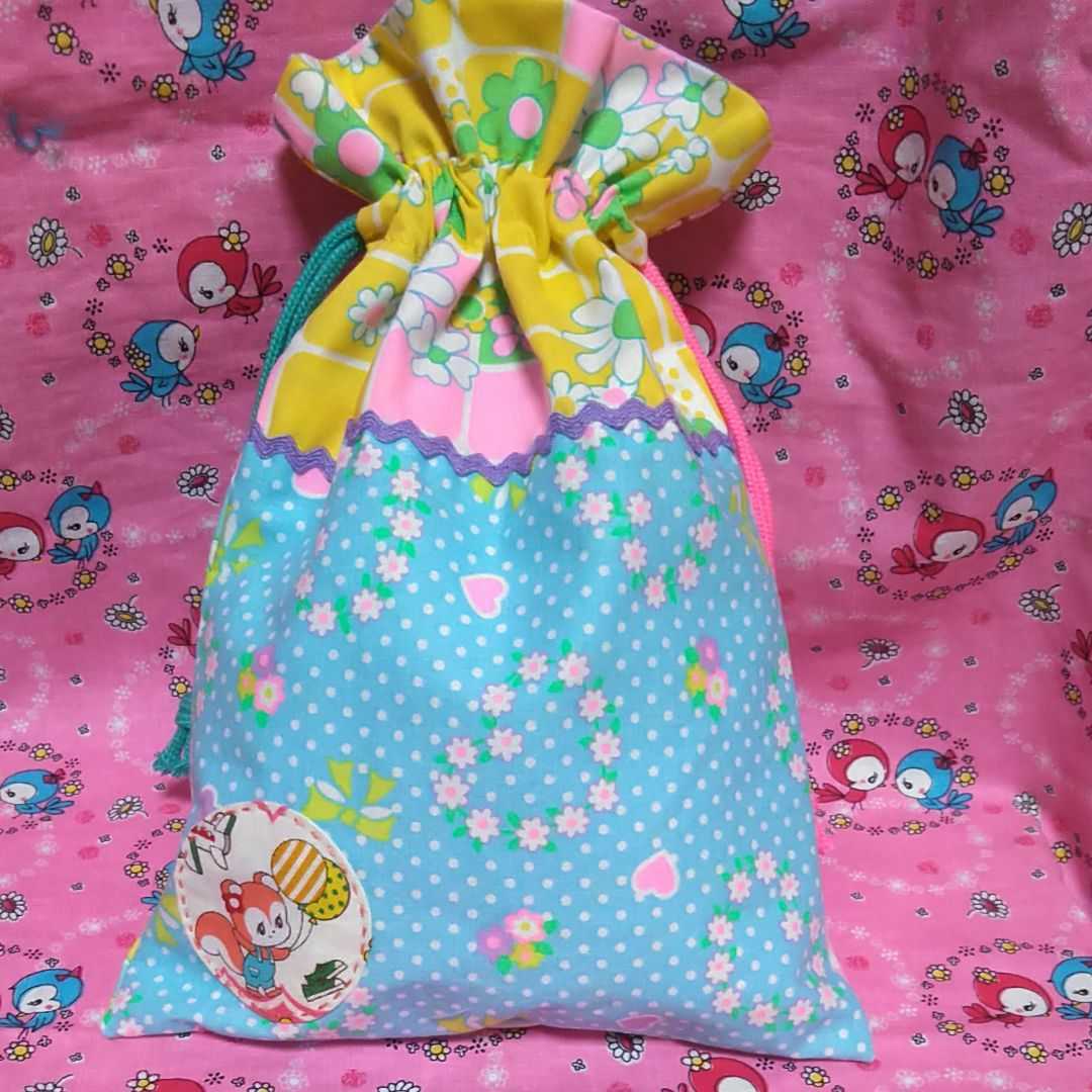 1PK-3 ピンクス生地とレトロアニマルがかわいい巾着袋 はいから横丁 コップ入れ ハンドメイド コップ袋 給食袋 ピンクス pinks拍卖
