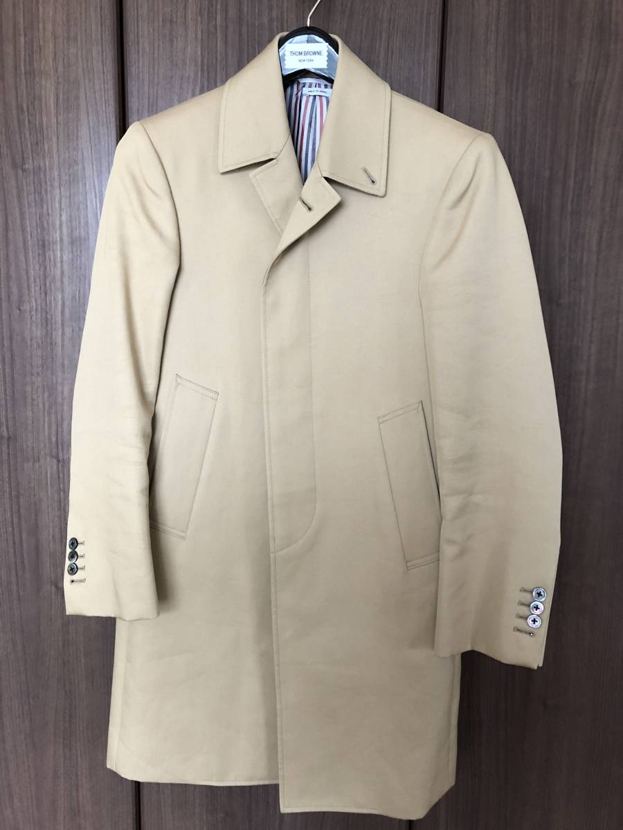 THOM BROWNE 00 カーキ クラシック シングルブレスト バルカラー オーバーコート マッキントッシュ ベージュ トムブラウン ジャケット拍卖
