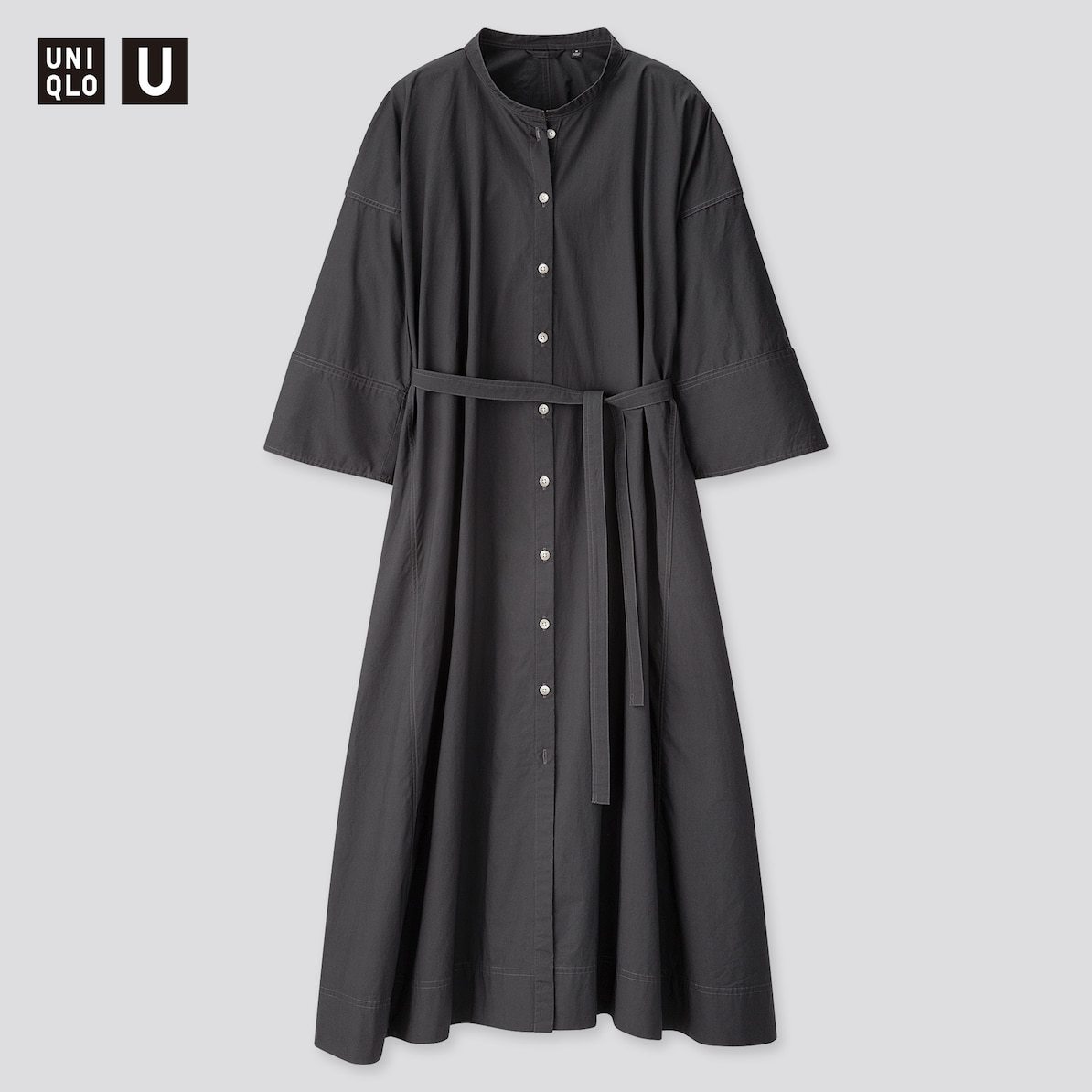 【新品・S・ダークグレー】ユニクロ×ルメール■Uniqlo U ユニクロユー スタンドカラーシャツワンピース 7分袖 ゆとりあるシルエット拍卖
