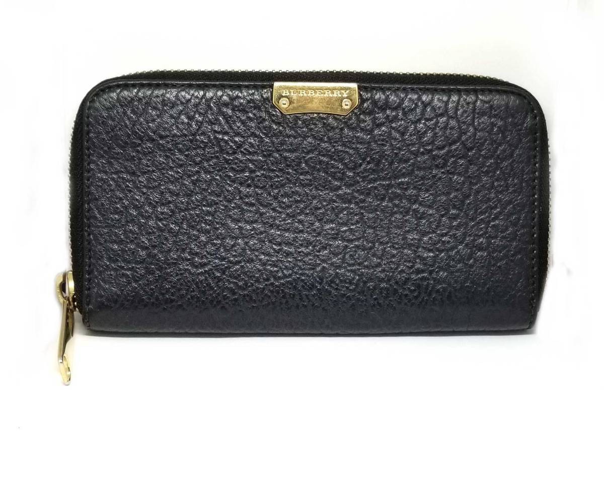 バーバリー 長財布 レザー ブラック ラウンドファスナー 財布 型押し ロゴ ゴールド メンズ レディース BURBERRY拍卖