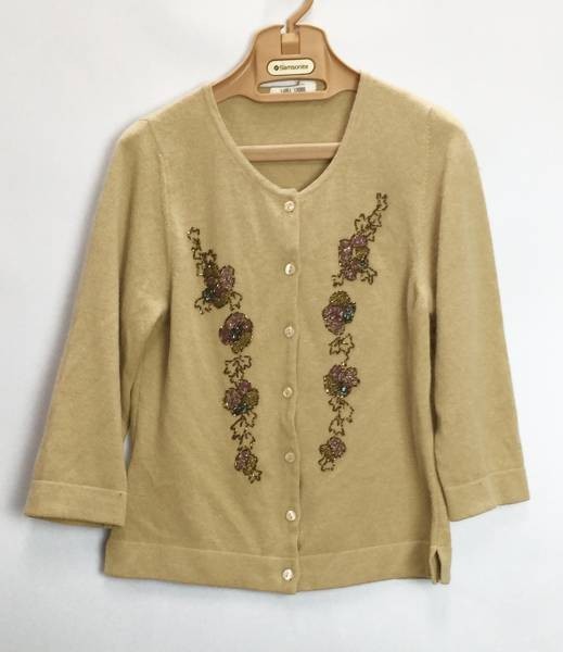 ラウラリンドール カーディガン ベージュ ビーズ 刺繍 M レディース 【中古】拍卖