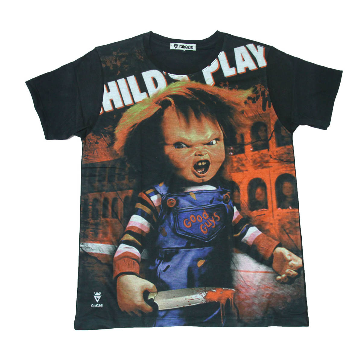 チャッキー チャイルドプレイ ホラー映画 殺人人形 カワイイ ストリート系 デザインTシャツ メンズ 半袖 ★tsr0418-blk-m拍卖