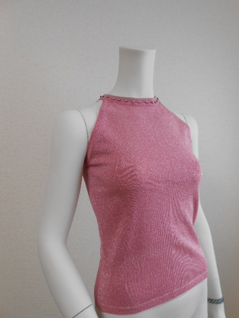♪即決 送料無料 新品 ダナーギブソン ノースリーブ ホルダー ネック トップス ラメ ピンク ラインストーン オフショル キャミ ギャル拍卖