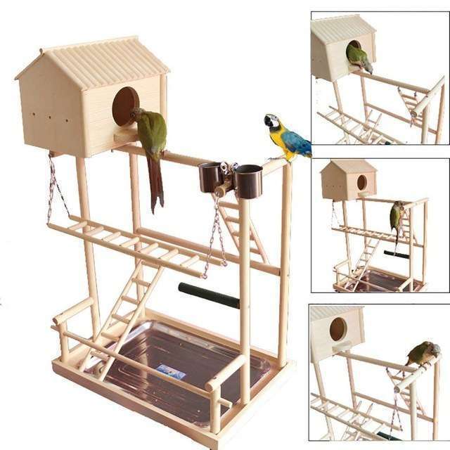 大型バード ツリーハウス スタンドジム オウム インコ 遊び場 木登り はしご 木製拍卖