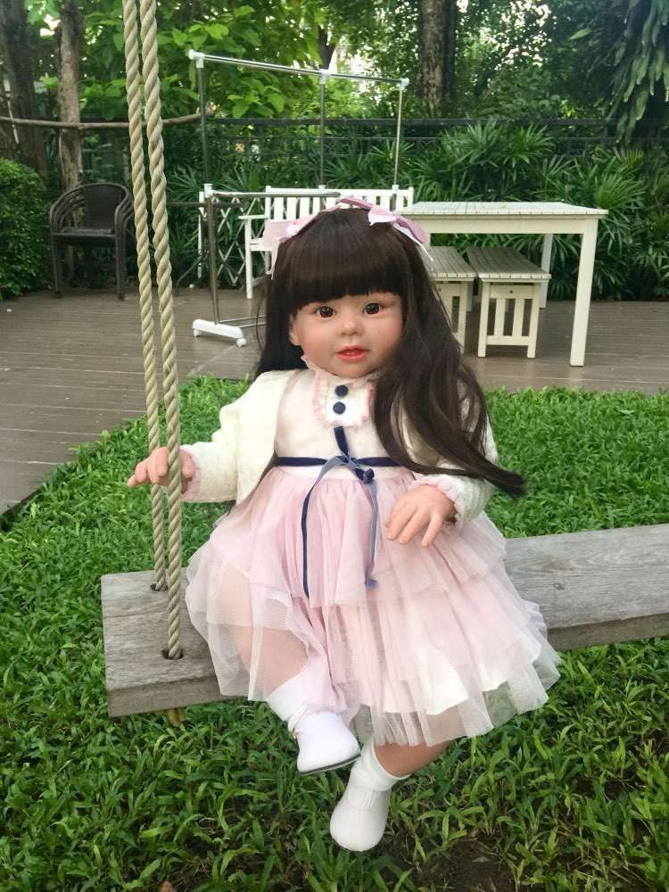 トドラー人形 プリンセスドール リボーンドール 抱き人形 約70cm 衣装付き 黒髪ロングヘア 選べるアイカラー 女の子拍卖