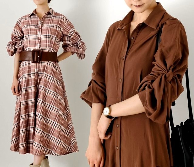 r1送料無料★新品★2WAY長袖シャツワンピース ロングマキシ丈 ロングガウンカーディガン トロミ生地ハイウエスト Mサイズ ブラウン茶色拍卖