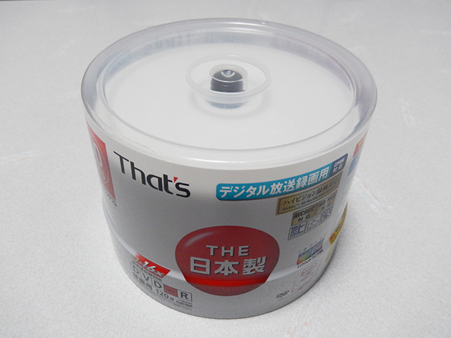 太陽誘電 That's DR-C12WWY50BN DVD-Rビデオ用 CPRM対応16倍速120分4.7GB ワイドプリンタブル スピンドルケース50枚入 日本製拍卖