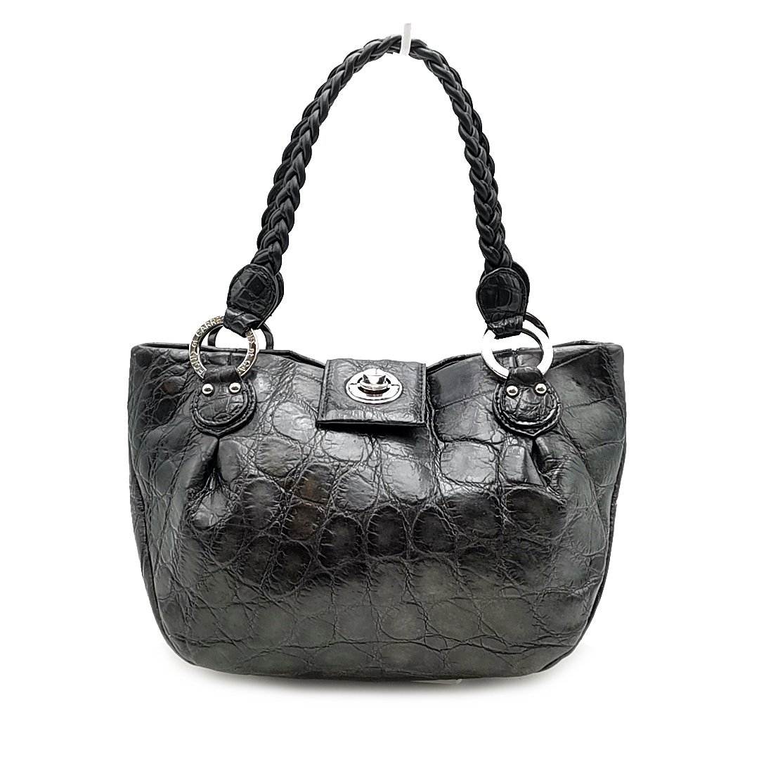 送料無料 美品 ロンエキャル パーアカミネ ROND et CARRE par AKAMINE JRA ハンドバッグ 鞄 クロコダイル ワニ革 マット加工 レディース拍卖