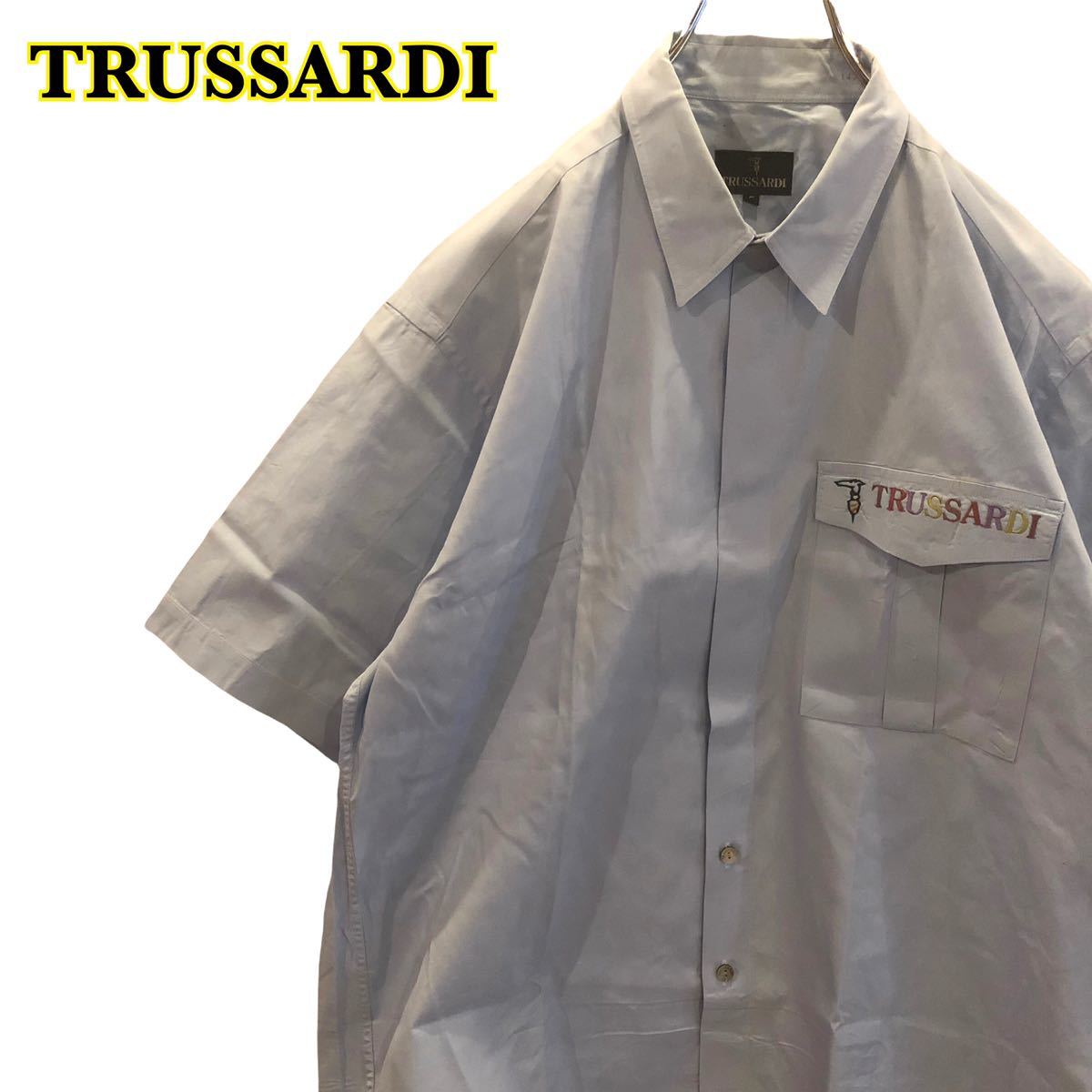 TRUSSARDI トラサルディ 半袖シャツ ロゴ刺繍 ブルー メンズ 5サイズ 【AY0487】拍卖