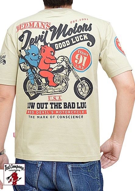 デビルモータース半袖Tシャツ◆TEDMAN/テッドマン ベージュSサイズ(サイズ38)TDSS-532 エフ商会 efu 赤鬼 青鬼 アメカジ バイク拍卖