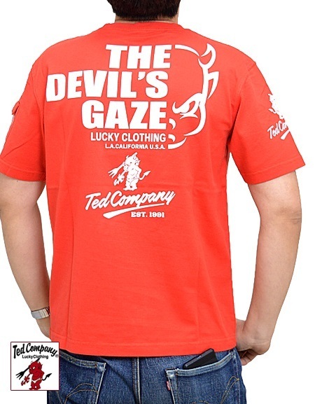 THE DEVIL'S GAZE半袖Tシャツ◆TEDMAN/テッドマン レッドXXLサイズ(サイズ46)TDSS-543 エフ商会 アメカジ 赤鬼 efu拍卖