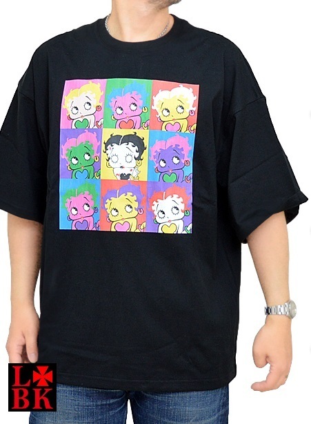 LBK×BETTY ポップアートゾンビBETTY BIG Tee◆ロウブロウナックル ブラックLサイズ 582860 ベティーちゃん 刺繍 バイカー ビッグ拍卖