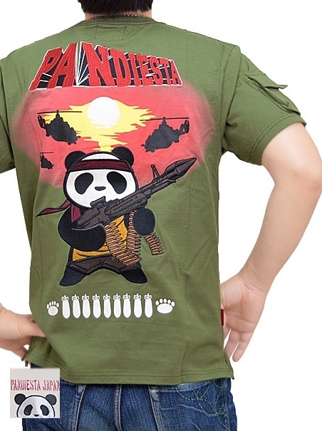 パンダWARS半袖Tシャツ◆PANDIESTA JAPAN カーキLサイズ 582854 パンディエスタジャパン ミリタリー 刺繍拍卖