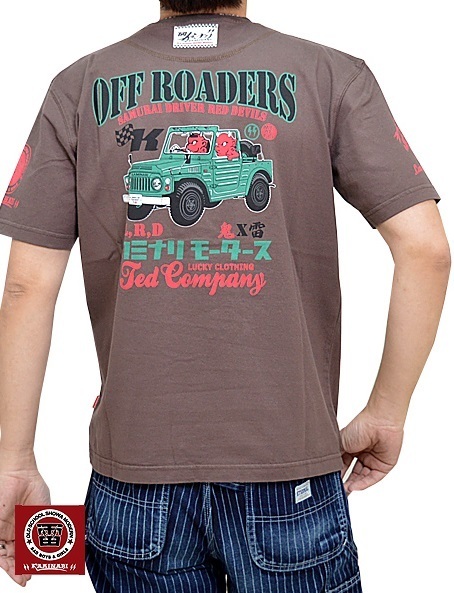 TEDMAN×カミナリ半袖Tシャツ◆カミナリ ブラウンSサイズ 小排気量 TDKMT-15 雷 テッドマン エフ商会 昭和 旧車 アメカジ コラボ Wネーム拍卖