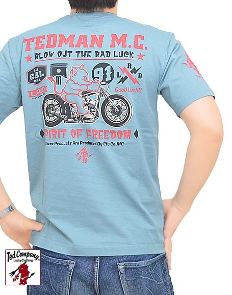 TEDMAN M.C.半袖Tシャツ◆TEDMAN/テッドマン ブルーグリーンMサイズ(サイズ40)TDSS-550 エフ商会 バイカー アメカジ efu拍卖