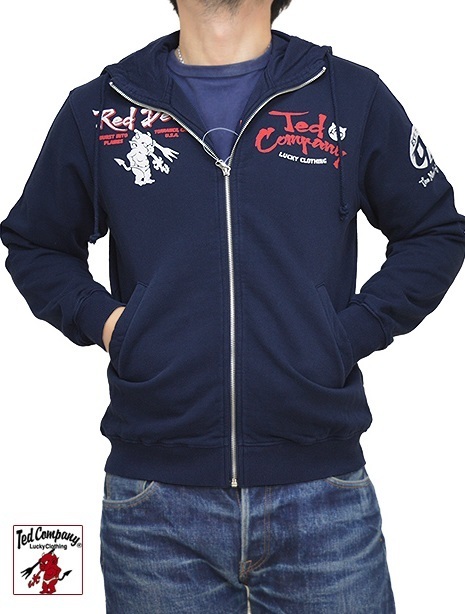 RED DEVILスウェットジップパーカー◆TEDMAN/テッドマン ネイビーLサイズ(サイズ42)TDSP-156 スエット エフ商会 efu アメカジ拍卖