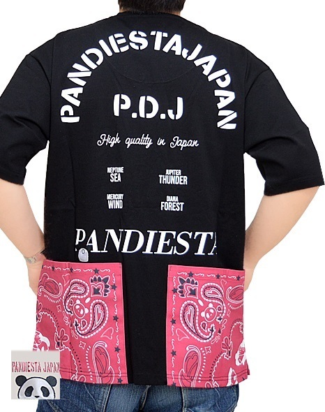 バンダナ切替BIGTシャツ◆PANDIESTA JAPAN ブラック×レッドMサイズ 582952 パンディエスタジャパン ビッグシルエット ゆったりめ拍卖