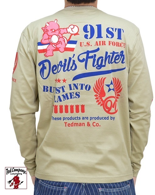 U.S.AIR FORCE長袖Tシャツ◆TEDMAN/テッドマン ベージュSサイズ(サイズ38)TDLS-335 エフ商会 efu アメカジ ロングTシャツ ロンT ミリタリ拍卖