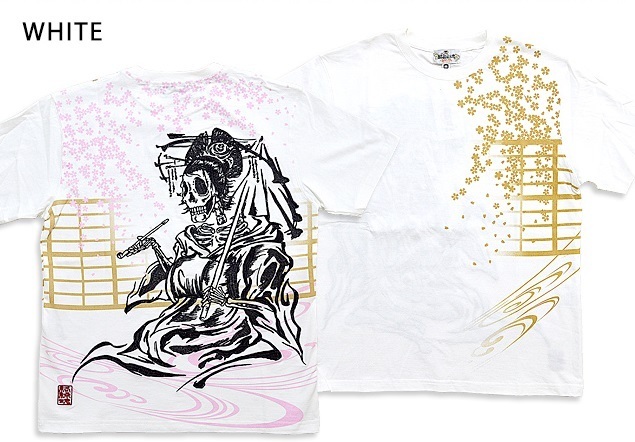 花魁髑髏半袖Tシャツ◆絡繰魂 ホワイトXLサイズ 222021 和柄 和風 ドクロ スカル からくり 刺繍拍卖