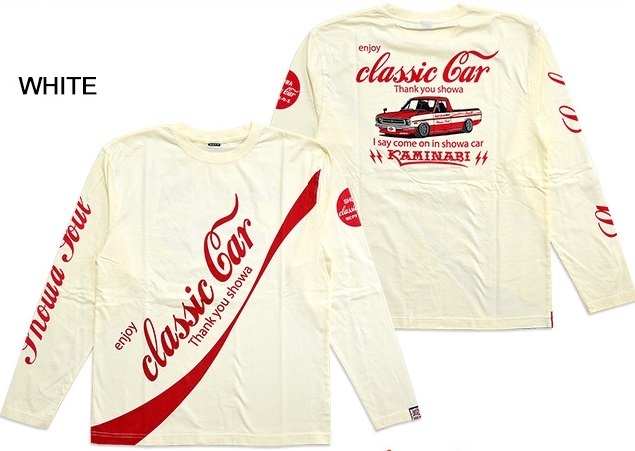 enjoy classic car長袖Tシャツ◆カミナリ ホワイトXLサイズ 限定解除 KMLT-193 雷 サニトラ 昭和 旧車 ロングTシャツ エフ商会 レトロ拍卖