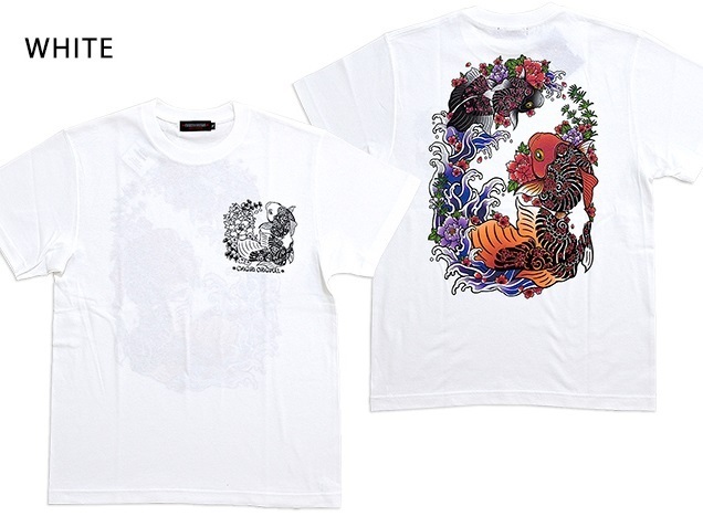 金魚インクジェットプリント半袖Tシャツ◆CHIGIRI ホワイトLサイズ CHS46-592 和柄 和風 ちぎり チギリ拍卖