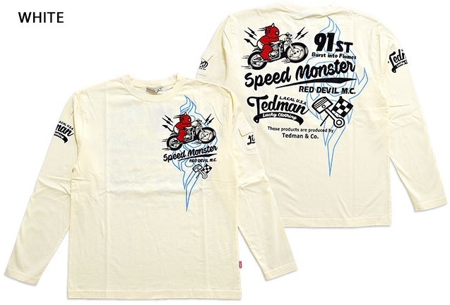 SPEED MONSTERロングTシャツ◆TEDMAN/テッドマン ホワイトMサイズ(サイズ40)TDLS-341 長袖Tシャツ エフ商会 efu バイク拍卖