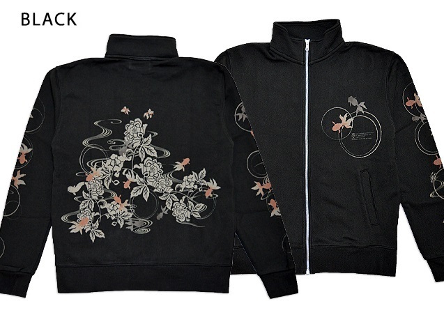 金魚の裏毛ブルゾン◆喜人 ブラックLサイズ KJ-12511 和柄 和風 きんとと トレーナー スエット きじん拍卖