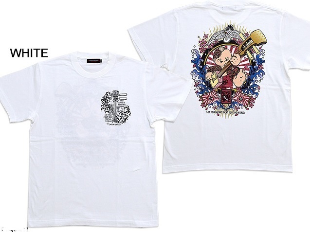 ◆SALE 6490円→4950円◆ちぎり三味線インクジェットプリント半袖Tシャツ◆CHIGIRI ホワイトXXLサイズ CHS40-592 和柄 和風 チギリ 波 メン拍卖