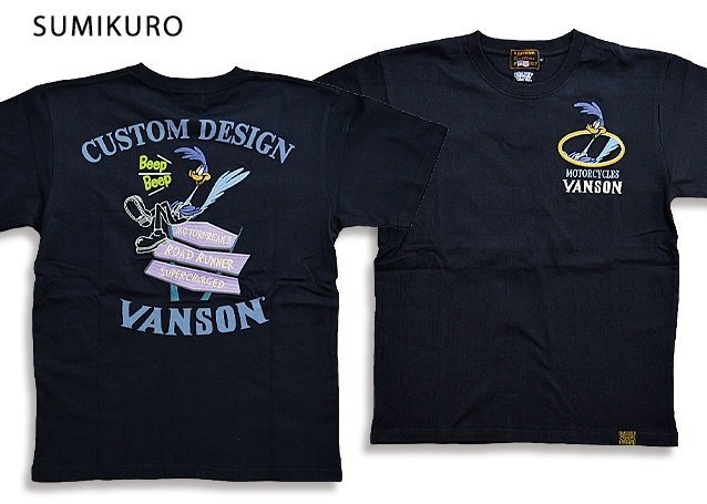 vanson×LOONEY TUNESコラボ 天竺半袖Tシャツ◆vanson スミクロLサイズ LTV-2206 バンソン ヴァンソン ルーニー ロードランナー 刺繍拍卖