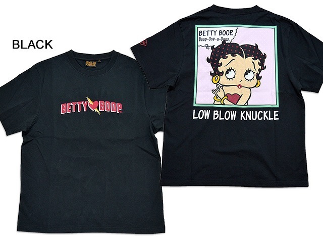 ロウブロウナックル×BETTY ドットベティ半袖Tシャツ◆ロウブロウナックル ブラックXLサイズ 551856 ベティーちゃん 刺繍拍卖