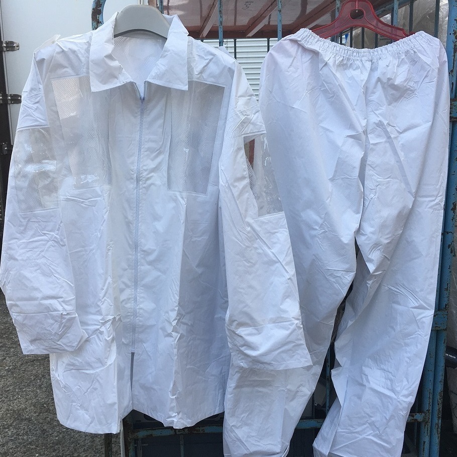 ■送料無料!20着まとめ売り!未使用 裏メッシュレインウェア上下セット LLサイズ 男女兼用 社章が見える雨合羽 白色123【J0626】拍卖
