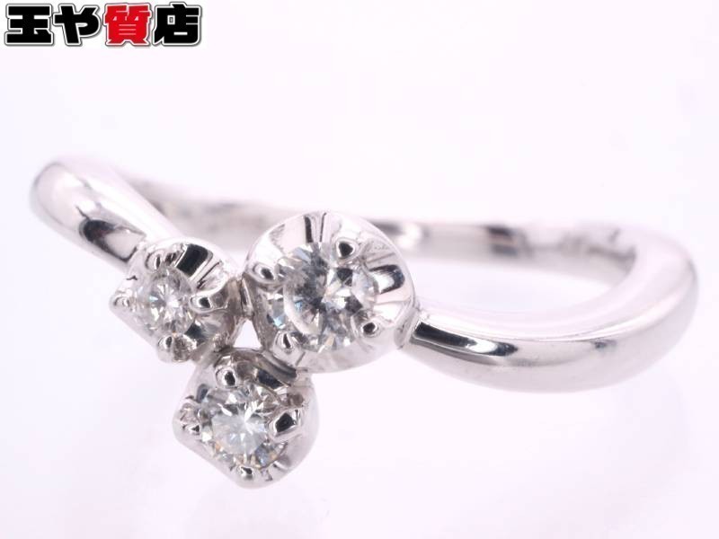 ヴァンドーム 美品 ダイヤ3P デザインリング 7号 K18WG ホワイトゴールド拍卖