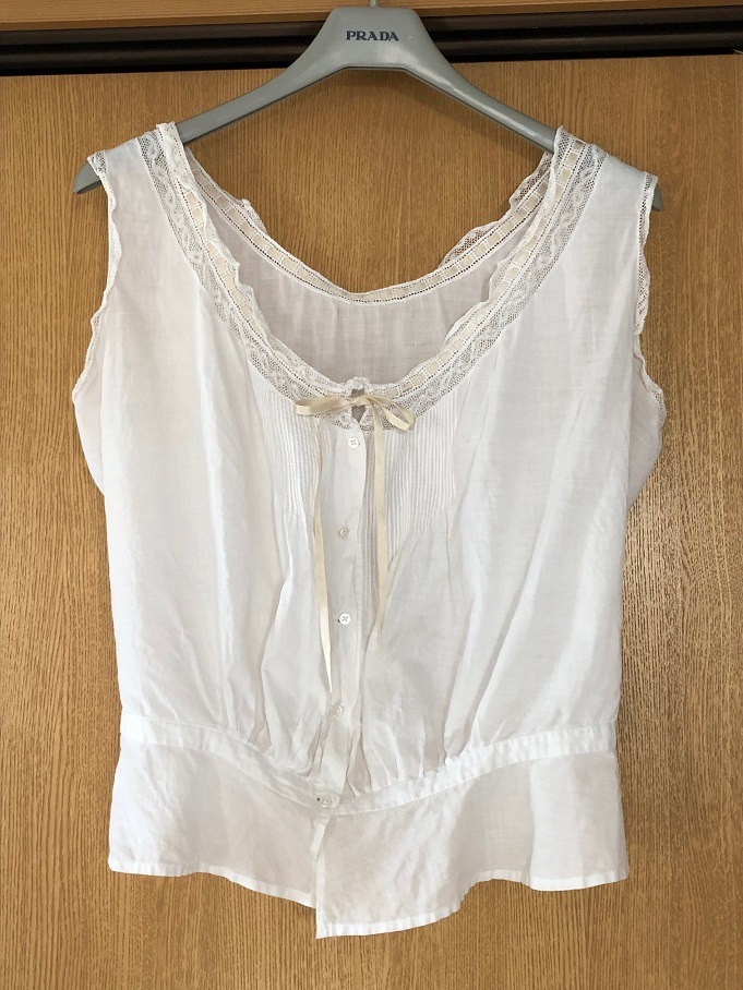 美品!ヴィンテージレースブラウス☆ノースリーブブラウス☆アンティークレース送料無料ピンタックvintege☆antiqueビンテージ拍卖