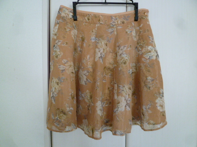 【新品】LDprime□くすみオレンジ系バラ柄花柄姫系フレアースカート38/ミニ□SK67拍卖