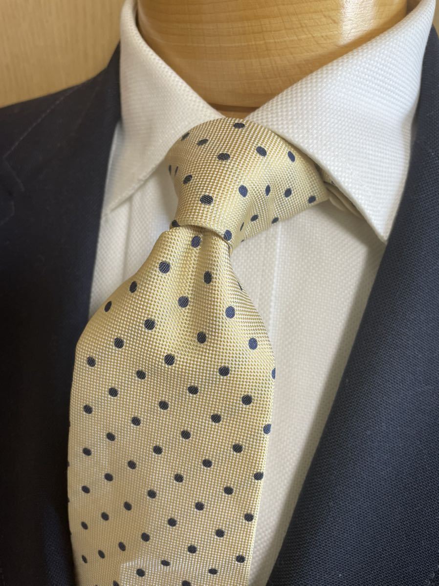 【美品】TIES GELLERYタイズギャラリー 堀越ネクタイ クリームイエロードット柄 大剣約9cm拍卖