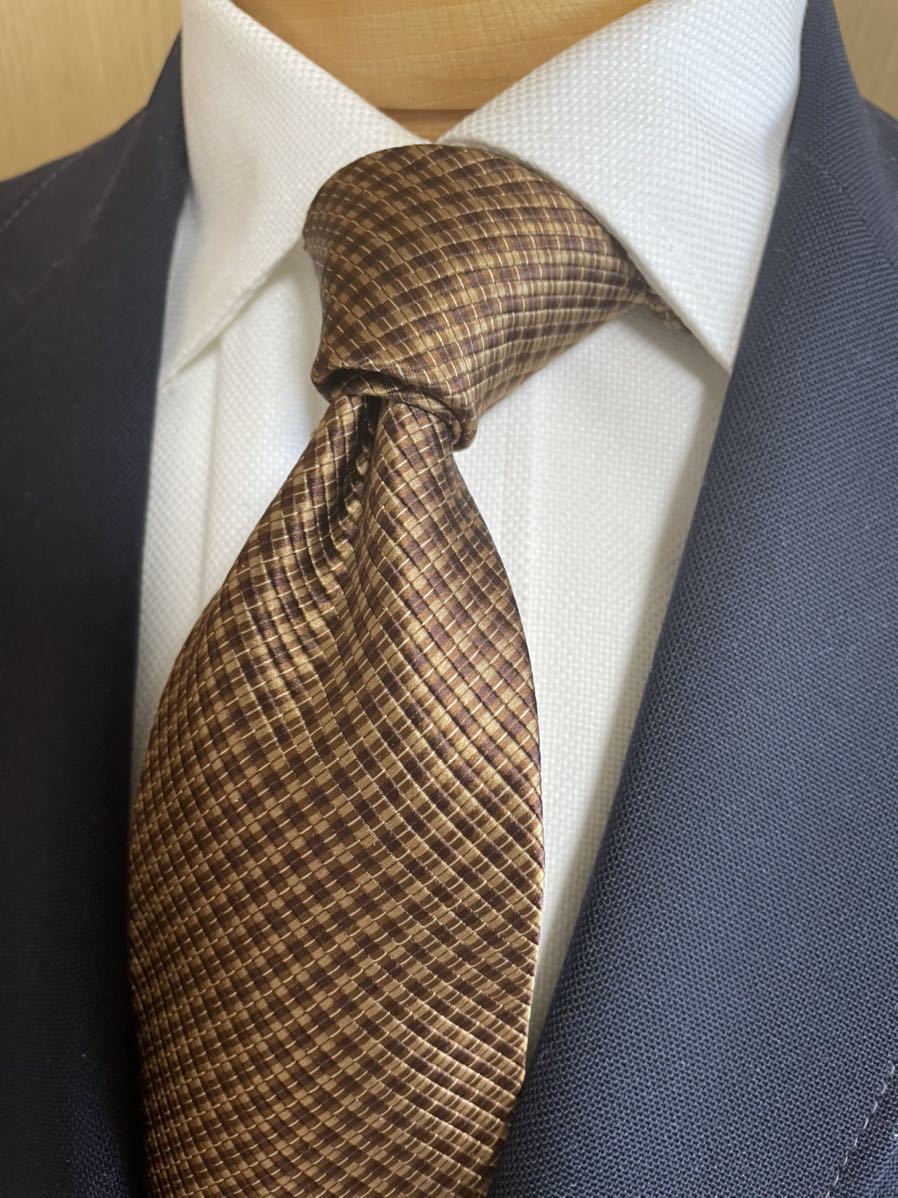 【美品】KENZO デザインネクタイ ブラウン基調 高級シルク 大剣約9.5cm 日本製 ケンゾー拍卖