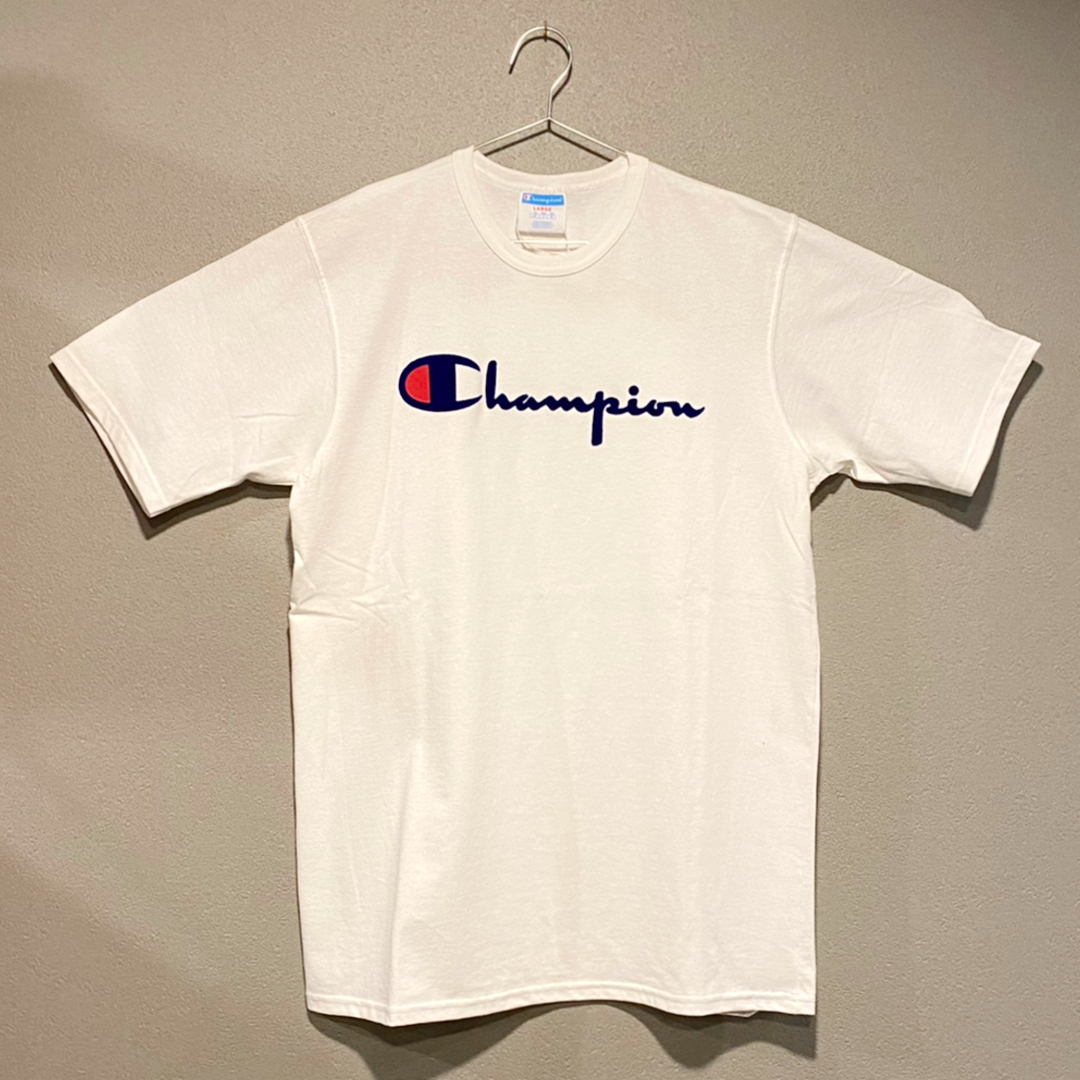 【並行輸入品】Champion ショートスリーブTシャツ サイズS HERITAGE TEE FLOCK LOGO ヘリテージ ベロアロゴ ホワイト WHITE 白 半袖拍卖